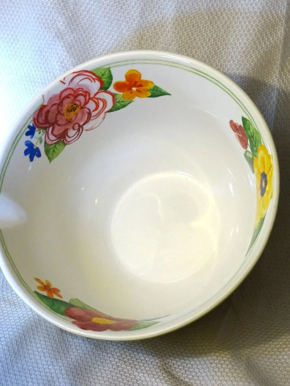 Bright Yellow Patterned Mixing Bowl with Floral Inside